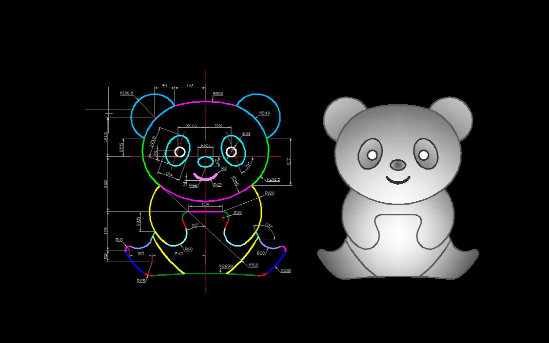     CAD绘图教程大熊猫实例教学
