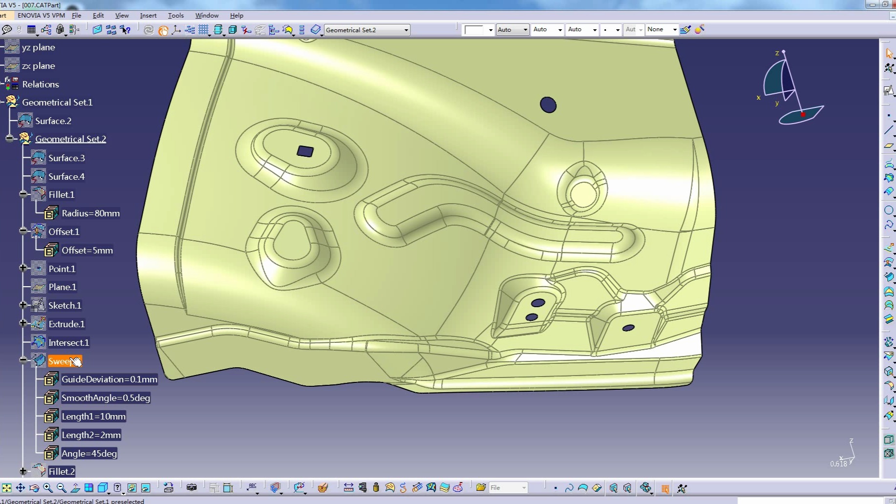     007.Catia 软件教程-扫略法制作加强筋的实用技巧

