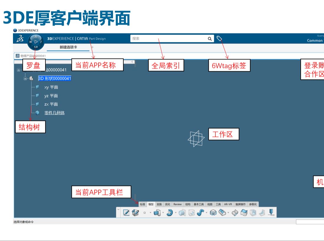 02_3DE CATIA界面功能、罗盘操作与用户角色详解