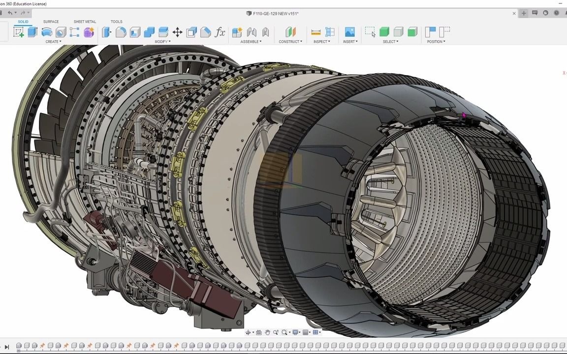     乌克兰设计师Ruslan用Fusion 360打造通用电气F110-GE-129喷气发动机3D模型
